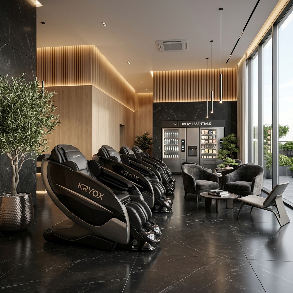 Salon de récupération KRYOX — fauteuils de massage et espace détente premium